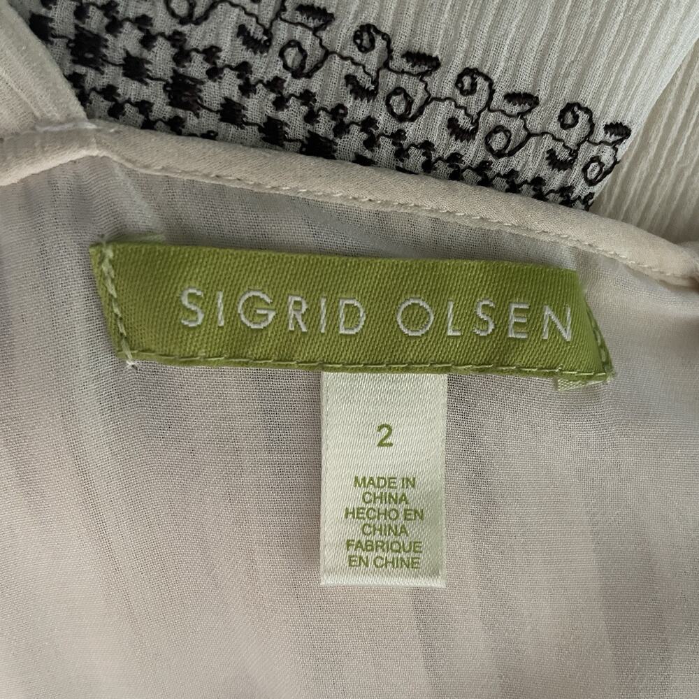 Sigrid Olsen Chiffon Silk Womens Dress 2 XS 0 Cream Brown Roman Holiday Sundress - Picture 5 of 14